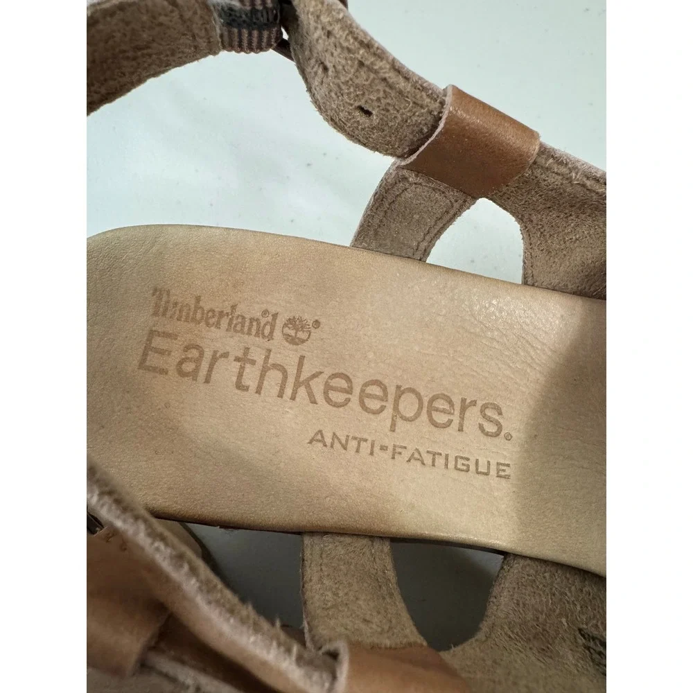 Timberland Earthkeepers Brown Leather Wood Wedge Sandals Womens 8 Boho Retro